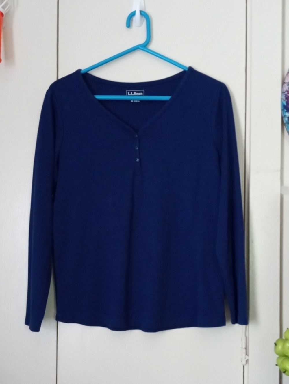 L.L. Bean Women's Long-Sleeve Henley Top - Navy Blue Medium